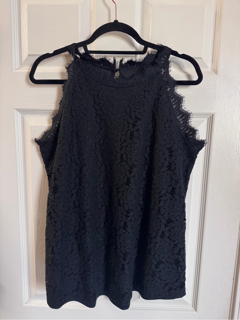 Sleeveless Black Lace Halter Dress with Scalloped Trim